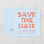 Retro 70s Disco Typografie Cool Blauw Oranje Save The Date (Voorkant / Achterkant)
