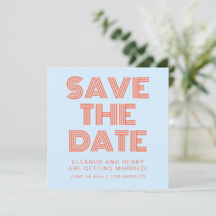 Retro 70s Disco Typografie Cool Blauw Oranje Save The Date