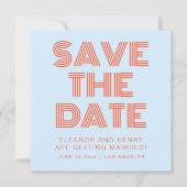 Retro 70s Disco Typografie Cool Blauw Oranje Save The Date (Voorkant)