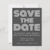 Retro 70s Disco Typografie Zwart-wit Huwelijk Save The Date (Voorkant)