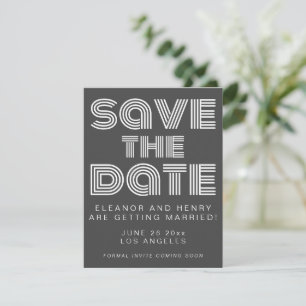 Retro 70s Disco Typografie Zwart-wit Huwelijk Save The Date