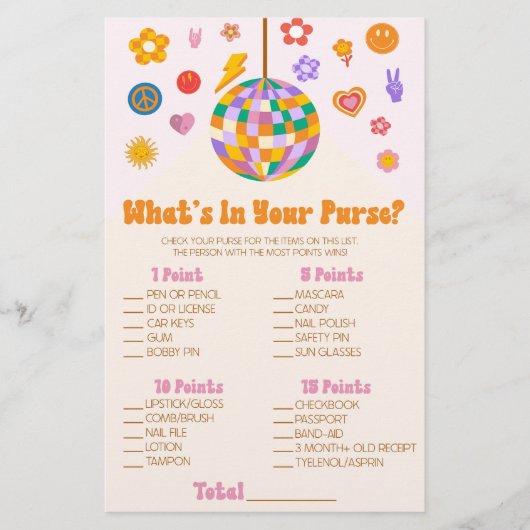 Retro 70's Disco wat is er in Purse Baby shower Ga Briefpapier (Voorkant)