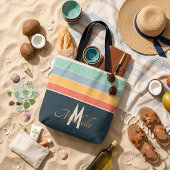 Retro 70s esthetiek mid-century streep aangepaste  tote bag
