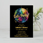Retro 70's Feest Disco Bal Glans Bruiloft Folie Uitnodiging (Staand Voorkant)