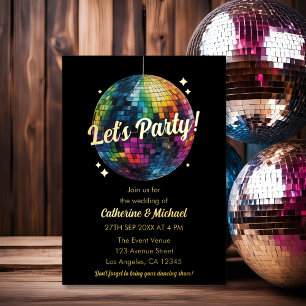 Retro 70's Feest Disco Bal Glans Bruiloft Folie Uitnodiging