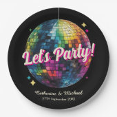 Retro 70's Feest Disco Bal Glans Bruiloft Papieren Bordje (Voorkant)