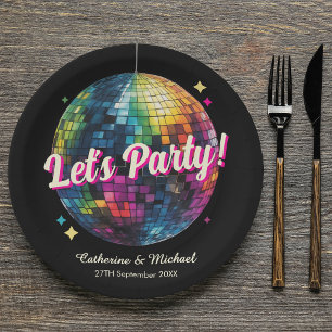 Retro 70's Feest Disco Bal Glans Bruiloft Papieren Bordje