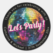 Retro 70's Feest Disco Bal Glans Bruiloft Ronde Sticker (Voorkant)