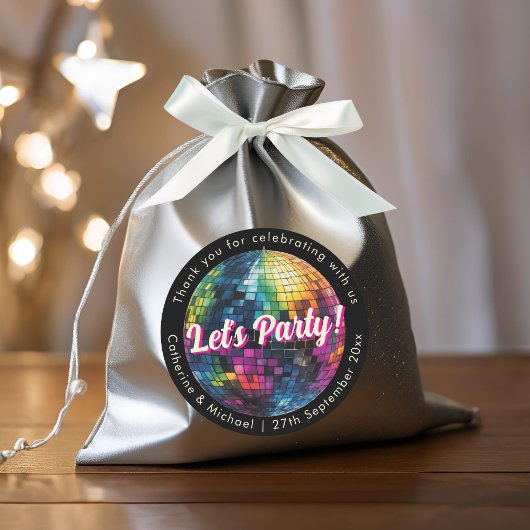Retro 70's Feest Disco Bal Glans Bruiloft Ronde Sticker