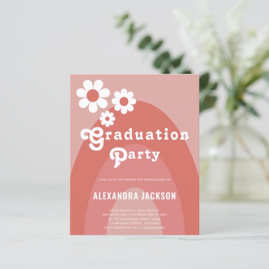 Retro 70s Floral Arch Afstuderen partijbudget (Staand voorkant)