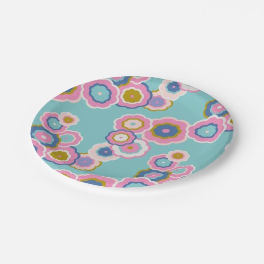 Retro 70s Floral Boho Pattern Papieren Bordje (Gekanteld)