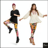 Retro 70s Floral Groovy Daisy Backdrop black Leggings