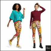 Retro 70s Floral Groovy Daisy Backdrop Brown Leggings