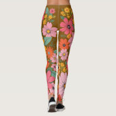 Retro 70s Floral Groovy Daisy Backdrop Brown Leggings (Achterkant)