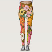 Retro 70s Floral Groovy Daisy Backdrop Brown Leggings (Voorkant)