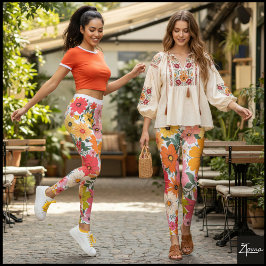 Retro 70s Floral Groovy Daisy Backdrop Leggings