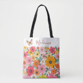 Retro 70s Floral Groovy Daisy Backdrop Tote Bag (Voorkant)