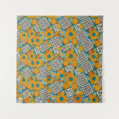 Retro 70s Floral Patchwork Pattern Wandkleed (Voorkant (horizontaal))