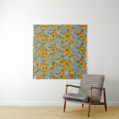 Retro 70s Floral Patchwork Pattern Wandkleed (In Situ (horizontaal))