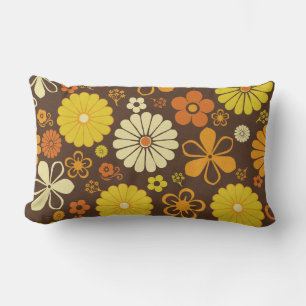 Retro 70s Floral Pattern Brown Oranje Yellow Kussen