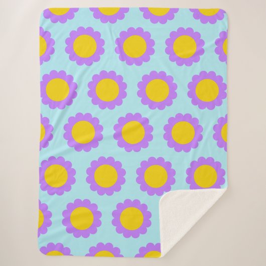 Retro 70s Floral Pattern in Blue Paars and Yellow Sherpa Deken (Voorkant)