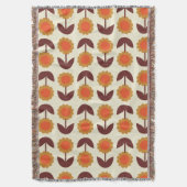 Retro  70s Floral Pattern Oranje en Brown Deken (Voorkant Verticaal)