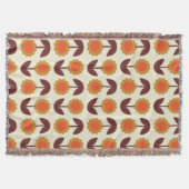 Retro  70s Floral Pattern Oranje en Brown Deken (Voorkant)