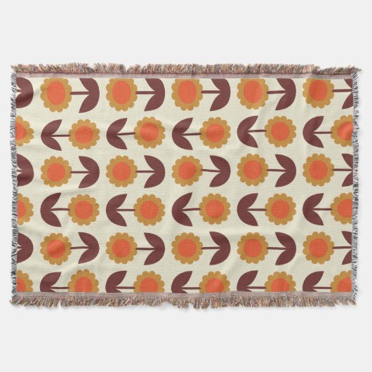 Retro  70s Floral Pattern Oranje en Brown Deken (Voorkant)