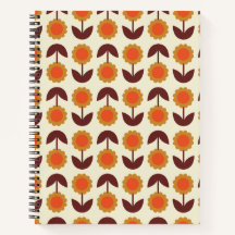 Retro  70s Floral Pattern Oranje en Brown