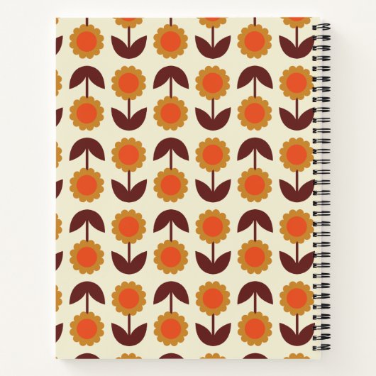 Retro  70s Floral Pattern Oranje en Brown Notitieboek (Achterkant)