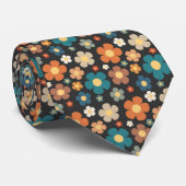 Retro 70s Flower Classic Custom Necktie Stropdas (Opgerold)