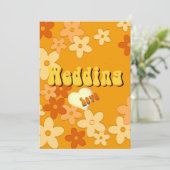 Retro 70s Flower Power Chic Wedding Invitation Kaart (Staand voorkant)