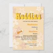 Retro 70s Flower Power Chic Wedding Invitation Kaart (Achterkant)