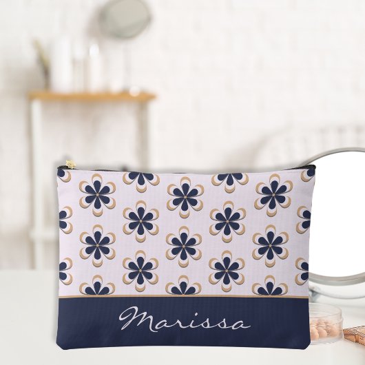  Retro 70's Flower Power Navy Barely Pink Etui