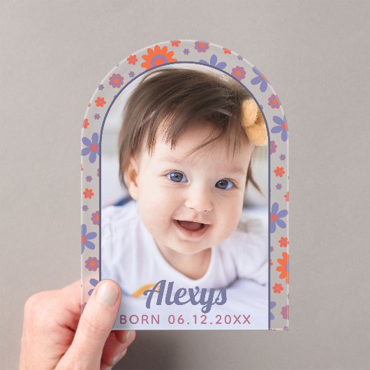 Retro 70s Flower Power Photo Aankondiging (Insitu (Draagbaar))