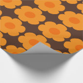 Retro 70s Flowers Floral Pattern Oranje en Brown Cadeaupapier (Hoek)