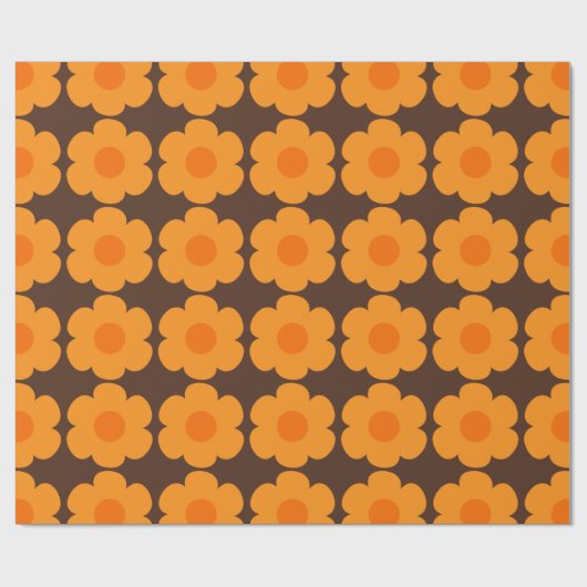 Retro 70s Flowers Floral Pattern Oranje en Brown Cadeaupapier (Vlak)