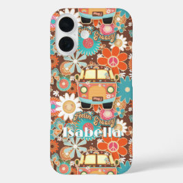 Retro 70s Fun n Funky Hippy Van Peace Sign w Name iPhone 16 Hoesje