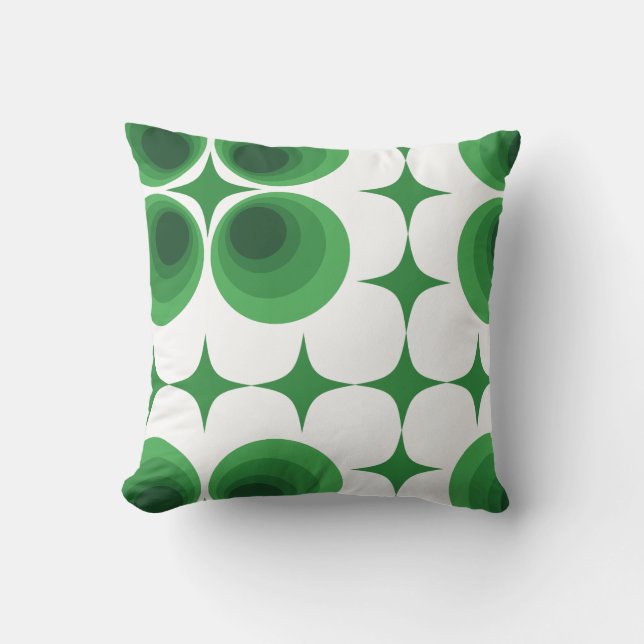 Retro 70s Funky Geometrisch Groen Wit Patroon Kussen (Voorkant)