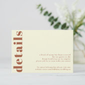 Retro 70s geïnspireerd Bruiloft Details Kaart (Staand voorkant)