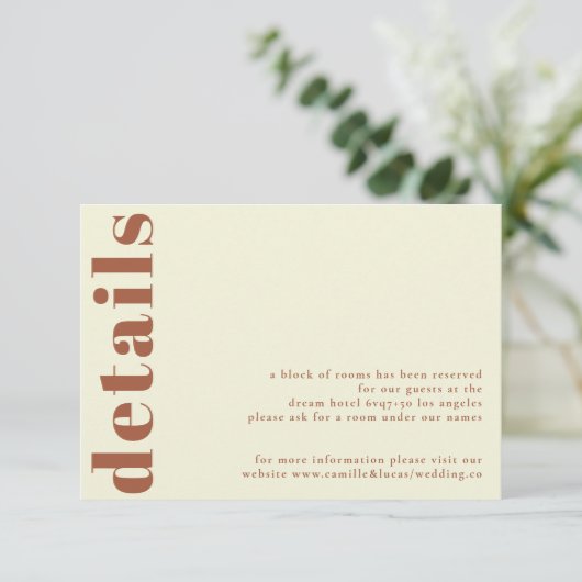 Retro 70s geïnspireerd Bruiloft Details Kaart (Staand voorkant)