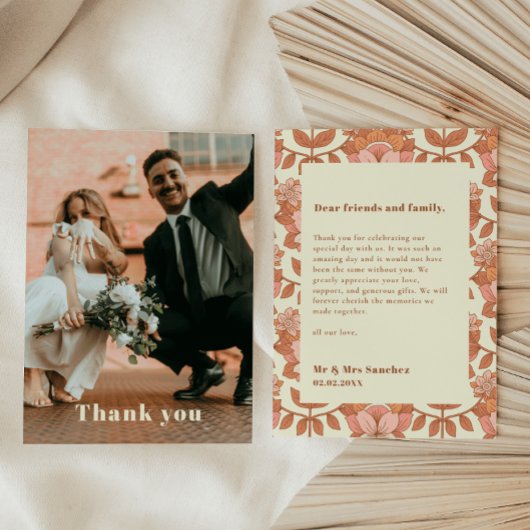 Retro 70s geïnspireerd Oranje bruiloft dank u kaar Kaart