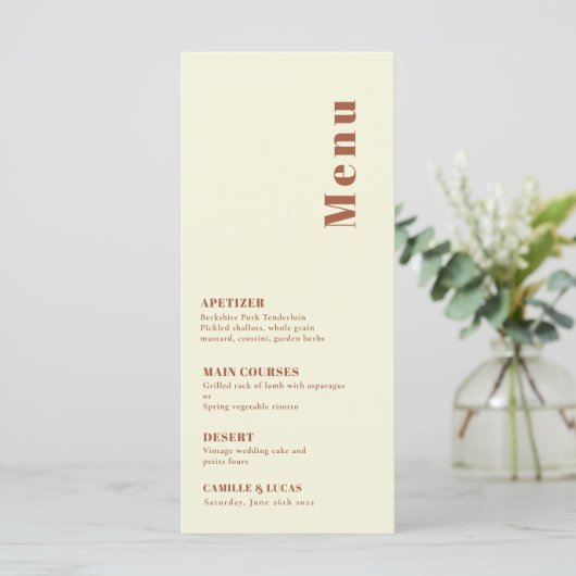 Retro 70s geïnspireerd Oranje bruiloft Menu (Staand voorkant)