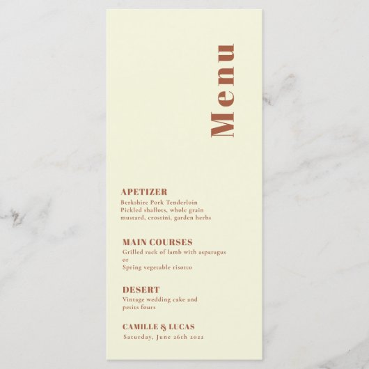 Retro 70s geïnspireerd Oranje bruiloft Menu (Voorkant)