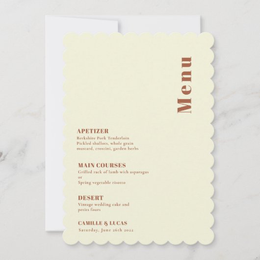 Retro 70s geïnspireerd Oranje bruiloft Menu Kaart (Voorkant)