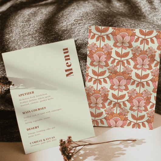 Retro 70s geïnspireerd Oranje bruiloft Menu Kaart