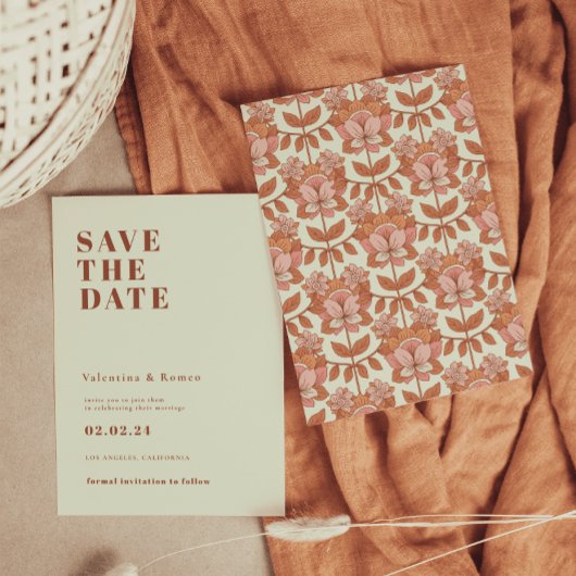 Retro 70s geïnspireerd Sinaasappel Bruiloft Save t Kaart