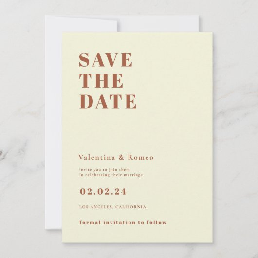 Retro 70s geïnspireerd Sinaasappel Bruiloft Save t Kaart (Voorkant)