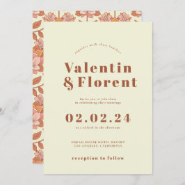 Retro 70s geïnspireerd Sinaasappel bruiloft uitnod Kaart