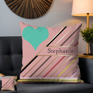 Retro 70s geïnspireerd strepen Roos en goud Kussen